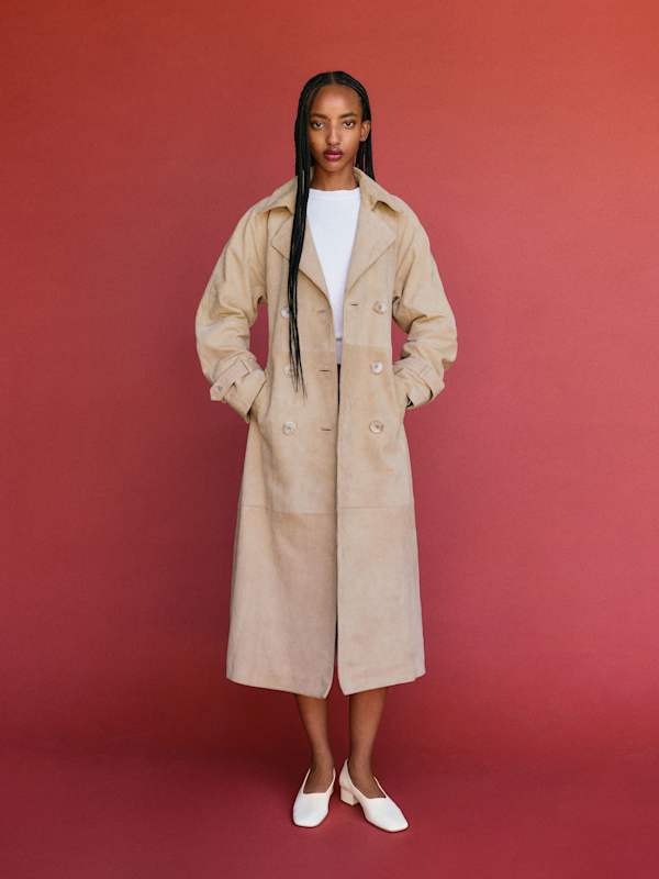 Veda Ashland Leather Trench - Biscotti Suede